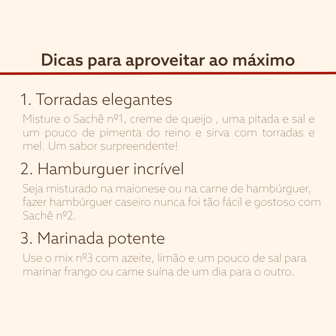 Uno de cada | 3 Sachês de condimento natural Básico, Ahumado y Picante